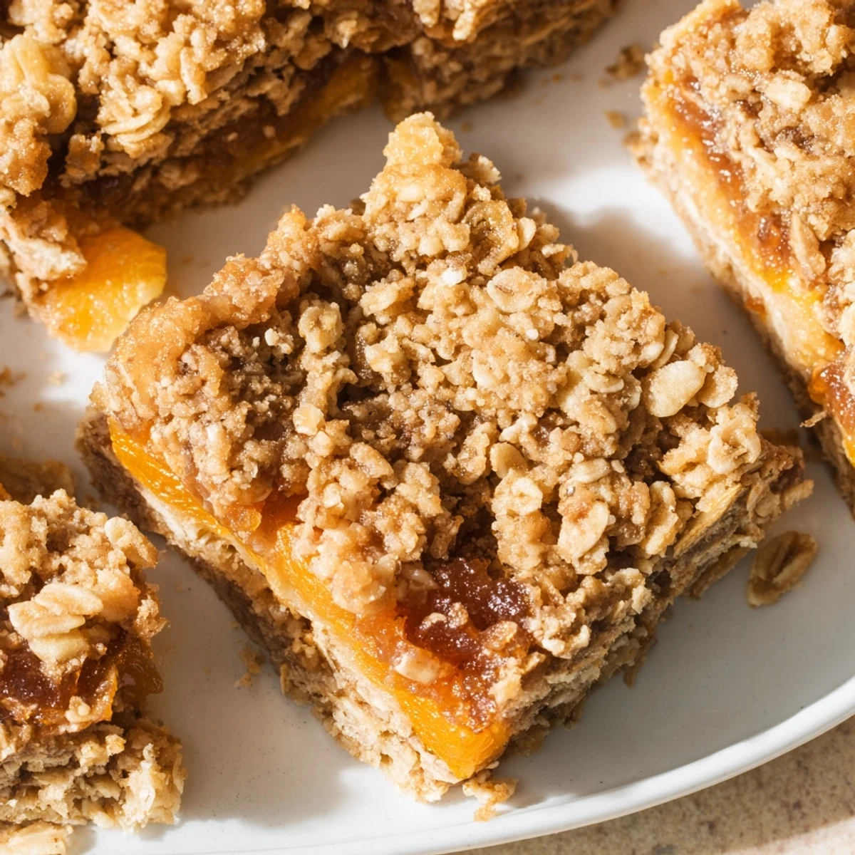 Freshly baked gluten-free oatmeal apricot bars featuring sweet dried apricots and golden oats