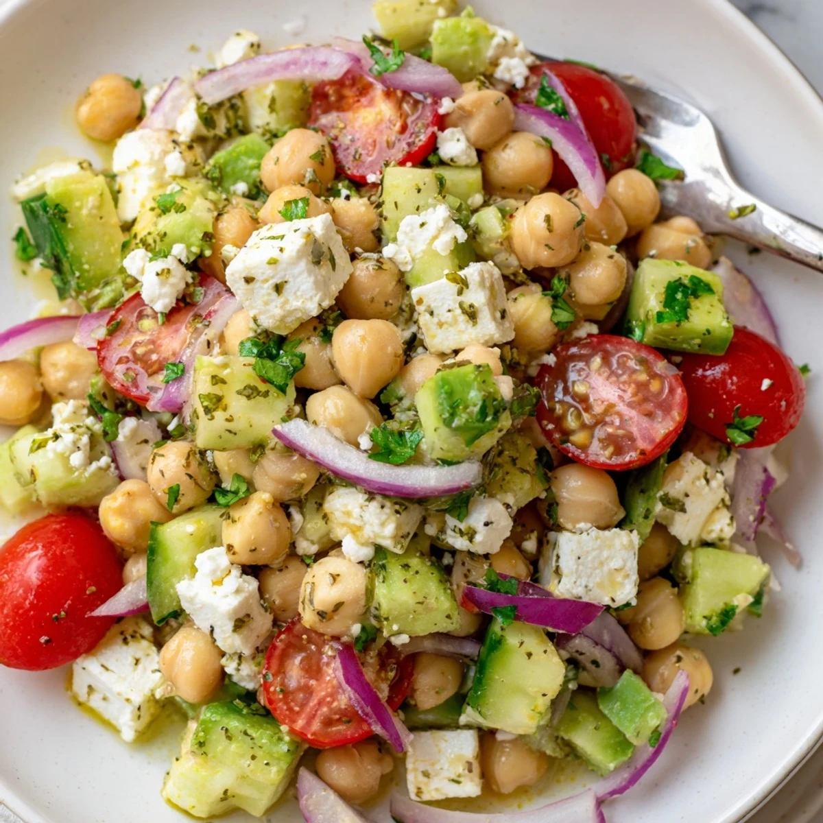 Chickpea Feta Avocado Salad