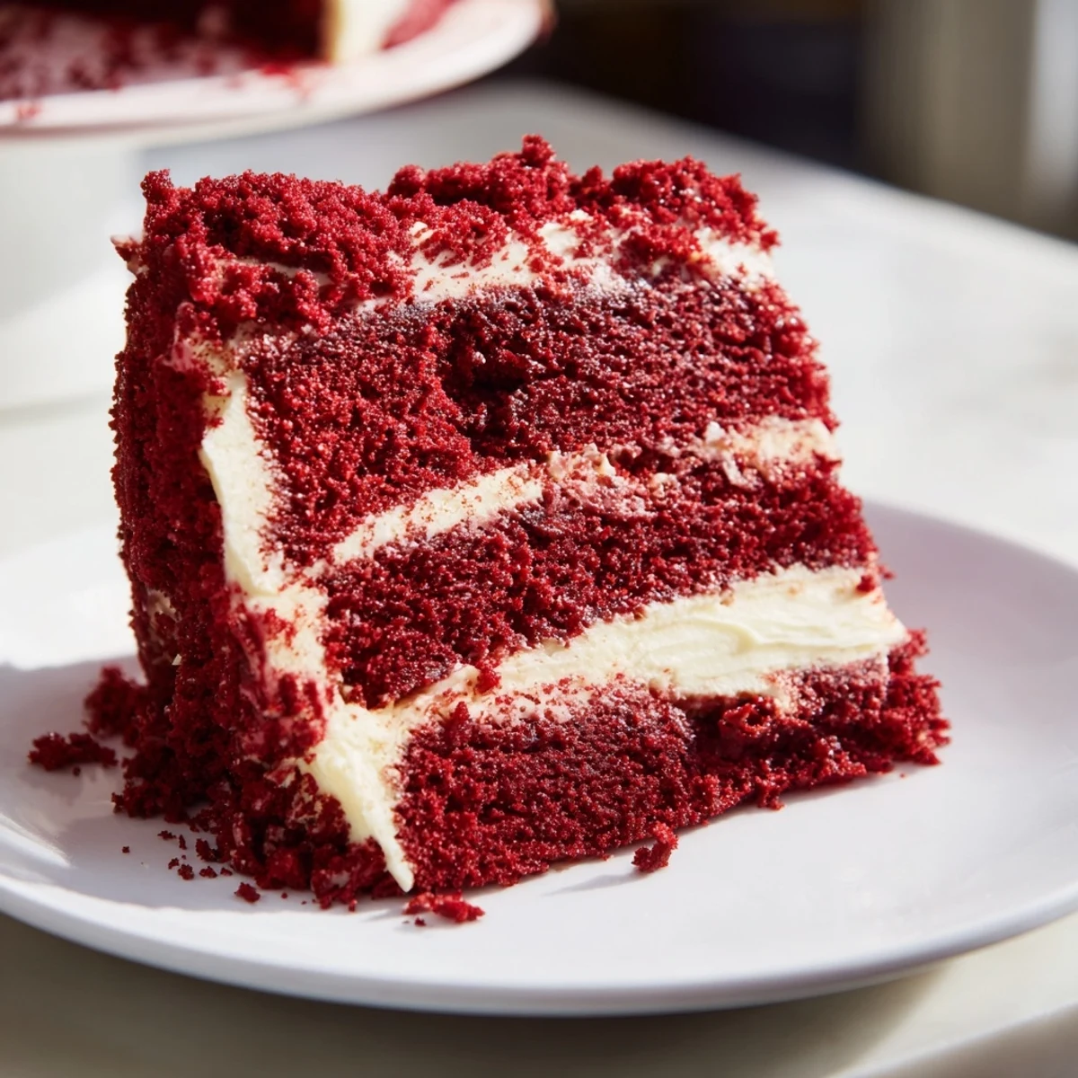 Two-layer red velvet cake recipe with cocoa flavor and fluffy frosting for celebrations