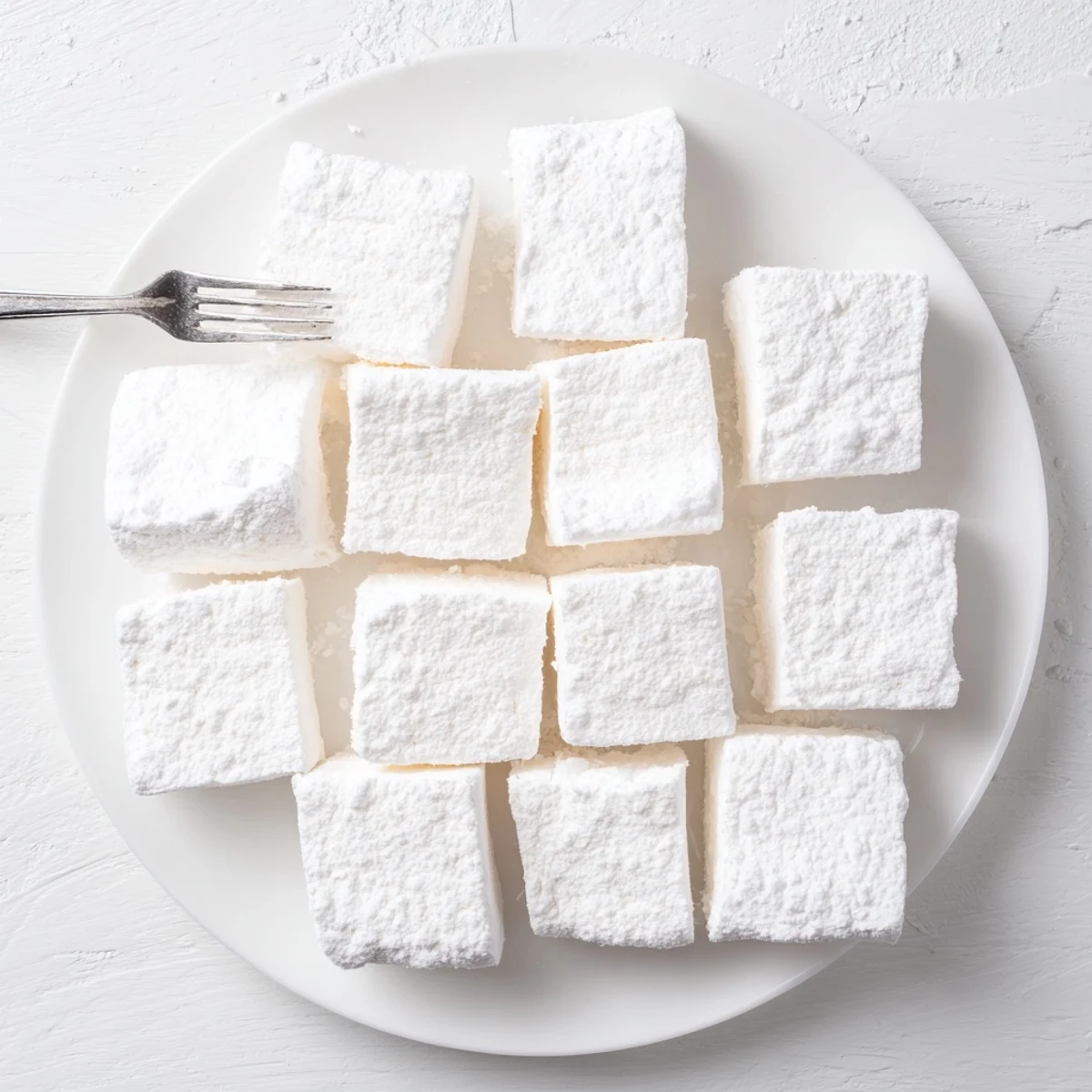 Soft pillowy homemade marshmallow recipe shows fluffy white squares dusted with sweet powdered sugar