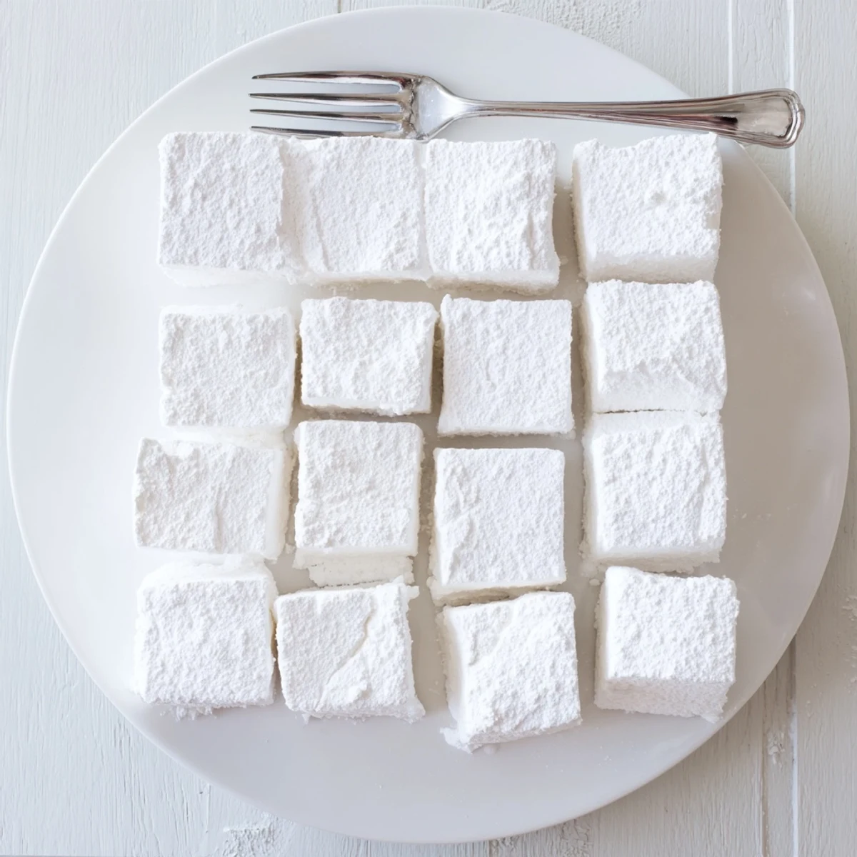 White homemade marshmallows in sugar coating represent easy dessert recipe perfect for hot cocoa topping