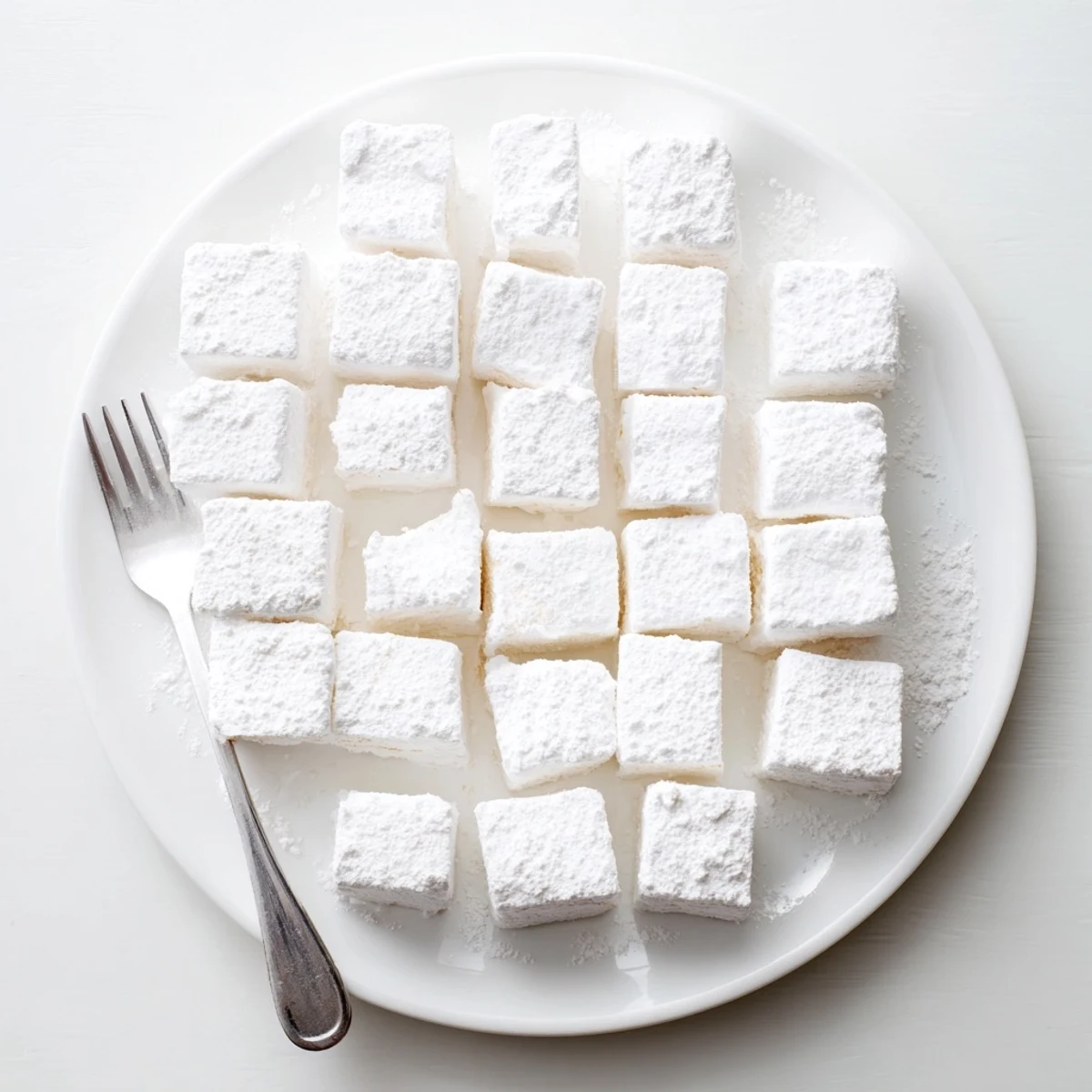 Gelatin marshmallow recipe features whipped vanilla treats cut into bite-sized pieces on cutting board
