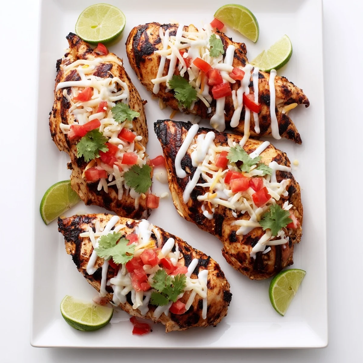 Golden grilled Fiesta Lime Chicken topped with melted cheese and fresh cilantro garnish