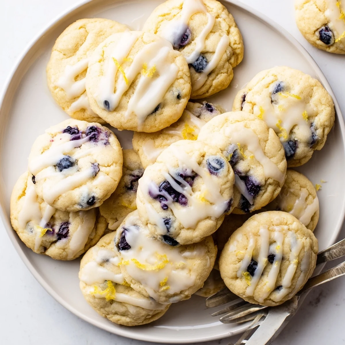 Golden lemon blueberry cheesecake cookies with creamy center and fresh berry chunks