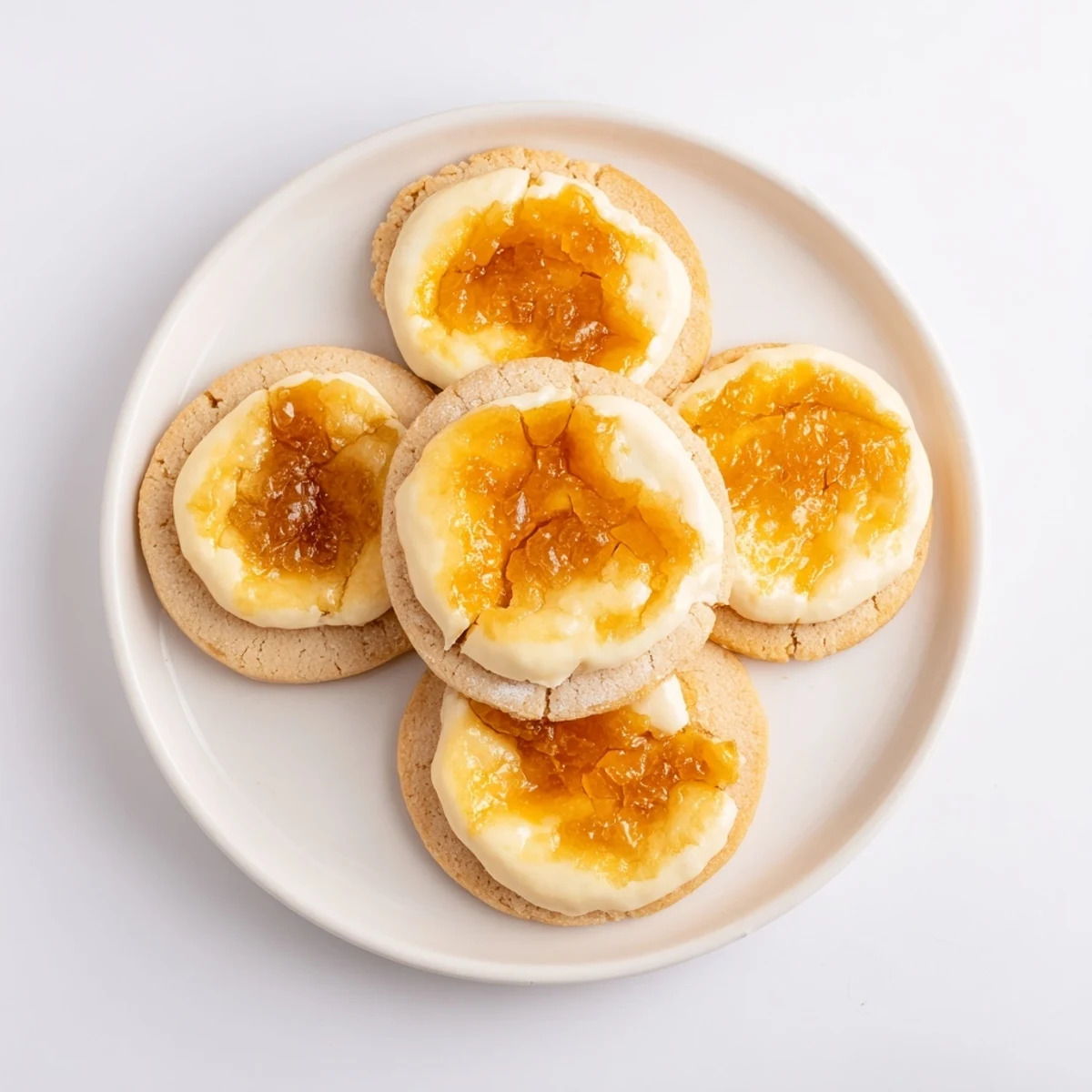 Golden-topped crème brûlée shortbread cookies with crackly caramelized sugar and vanilla custard centers