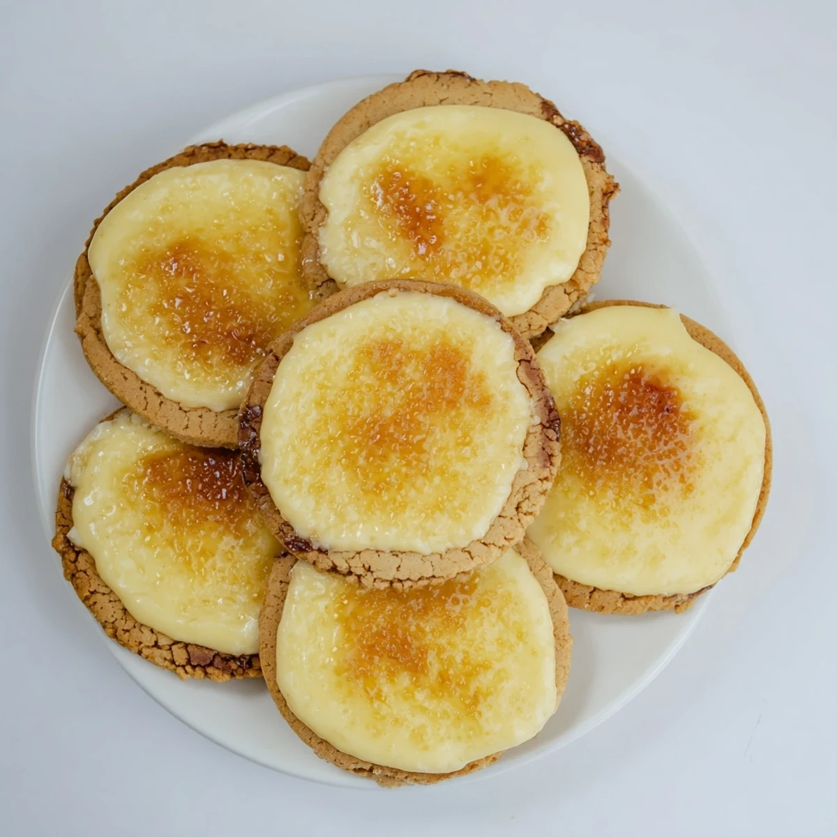 Buttery shortbread cookies topped with creamy custard and a crisp torched sugar crust