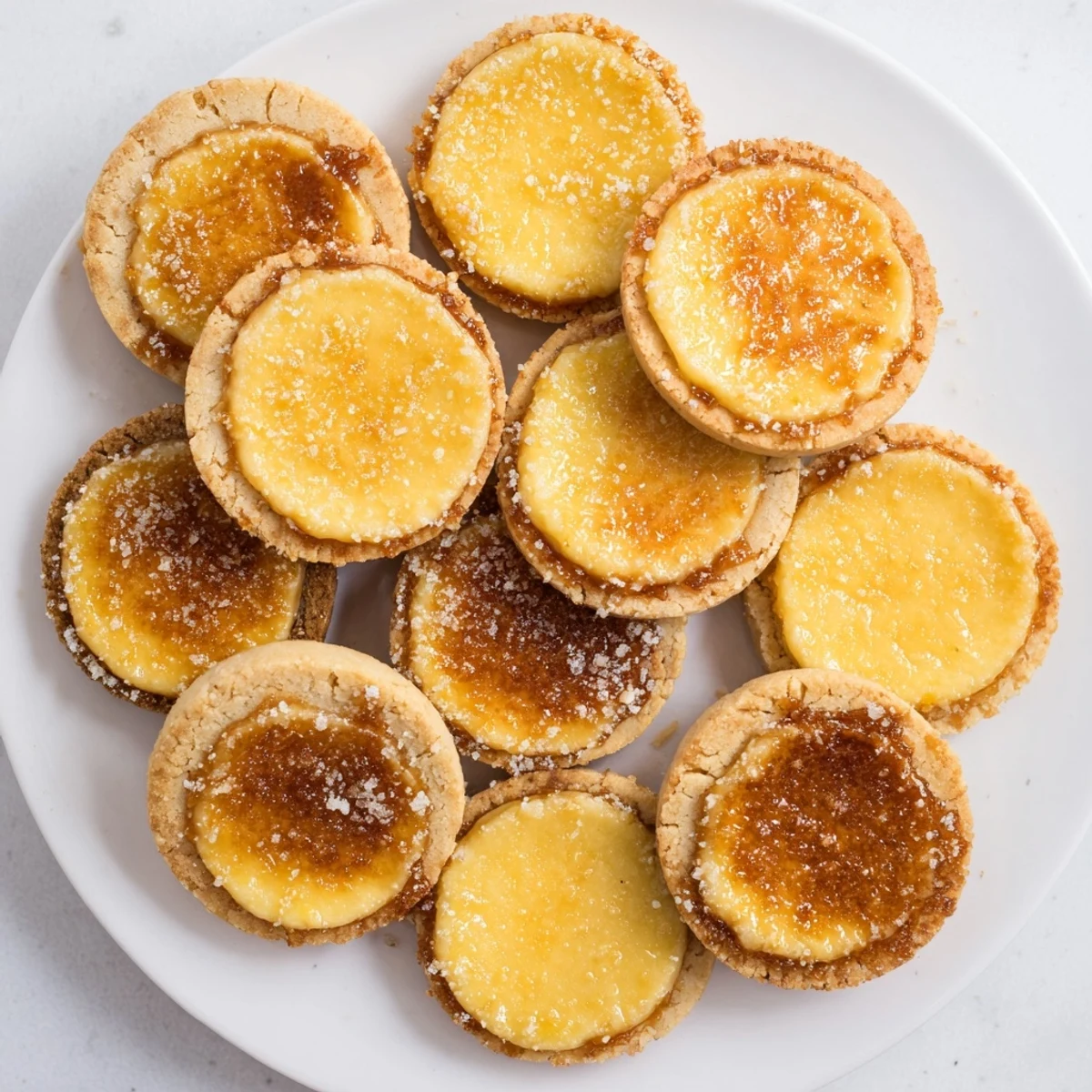 French-inspired crème brûlée shortbread cookies featuring melted sugar topping and rich vanilla custard