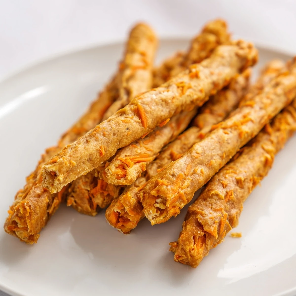 Crunchy baked apple and carrot dog treats with specks of orange and natural sweetness
