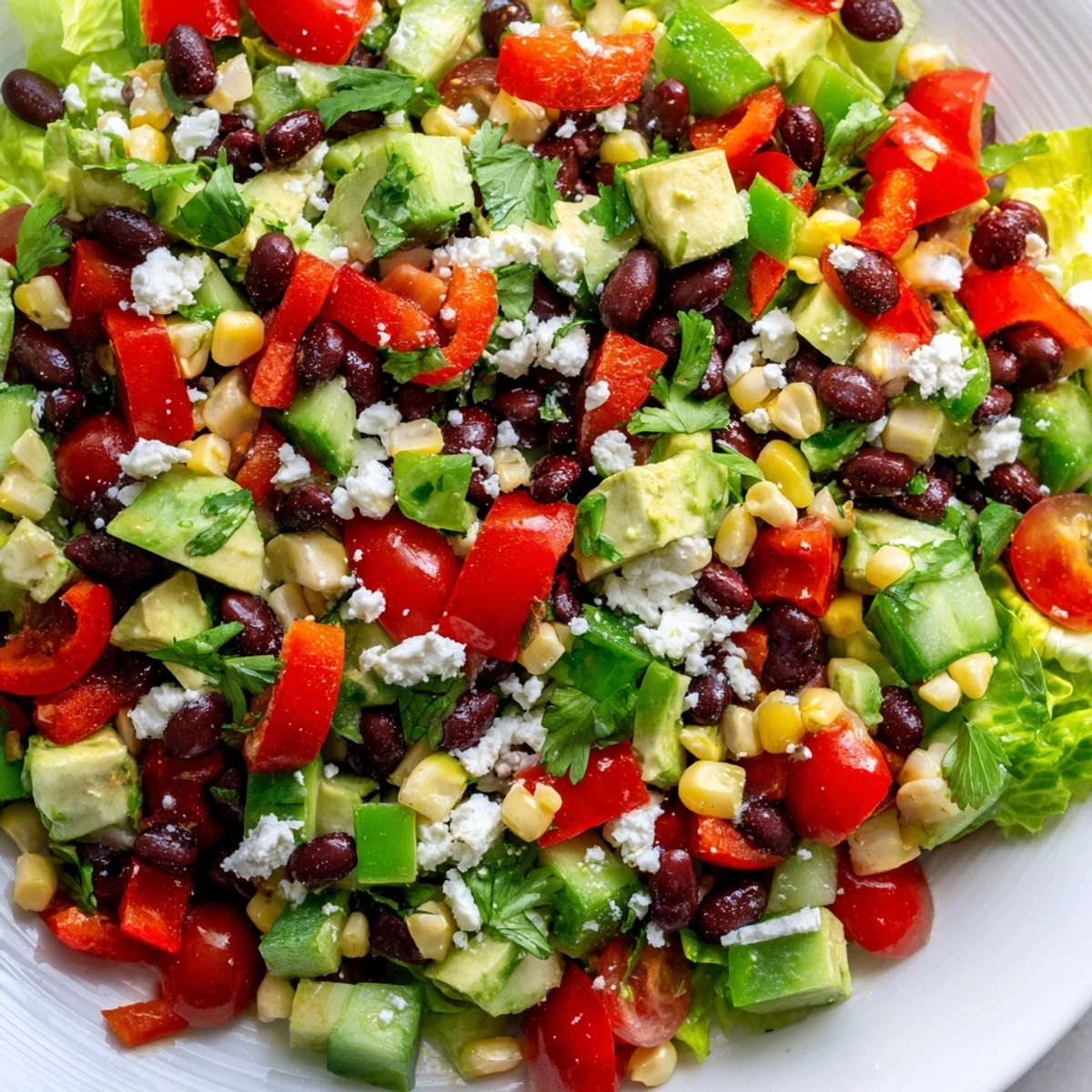 Mexican chopped salad featuring crisp lettuce tomatoes corn black beans and creamy avocado chunks