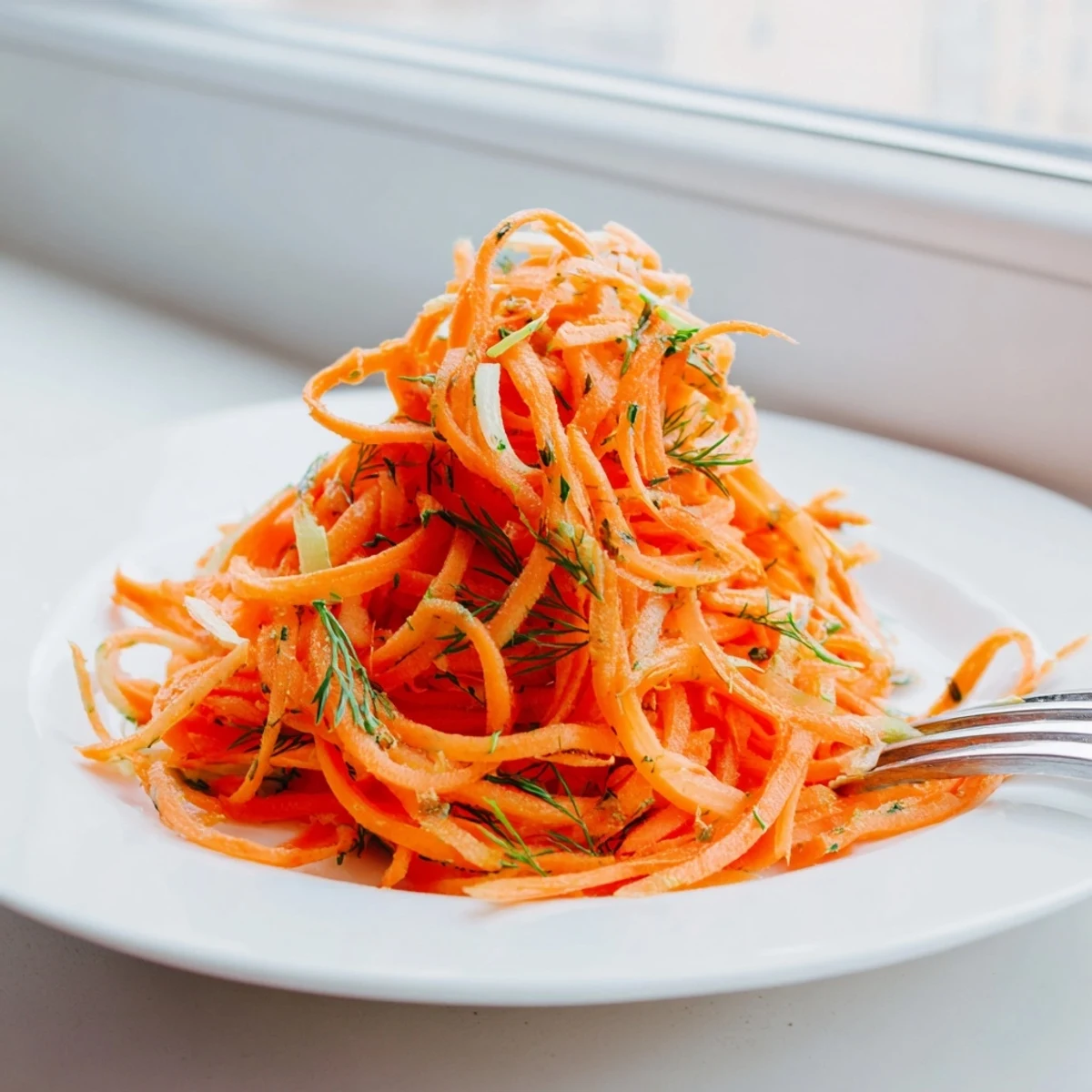 Thinly sliced carrots tossed in zesty lemon dill marinade for a refreshing summer salad