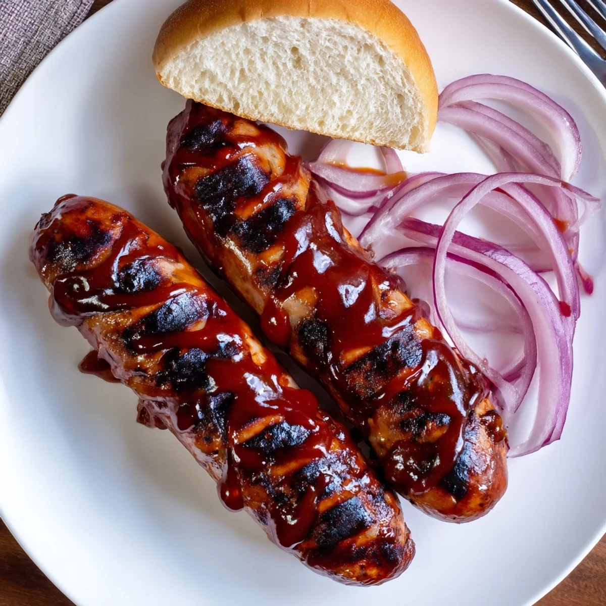 BBQ Sausage Recipe featuring caramelized sausages sizzling over glowing coals, ready to eat