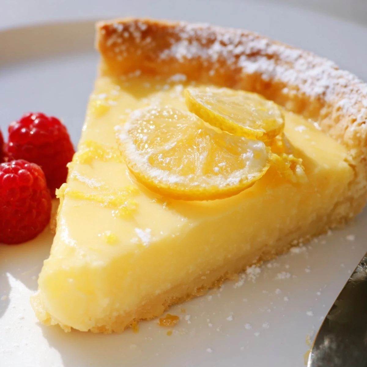 Serve chilled Creamy Lemon Tart topped with fresh berries for bright contrast
