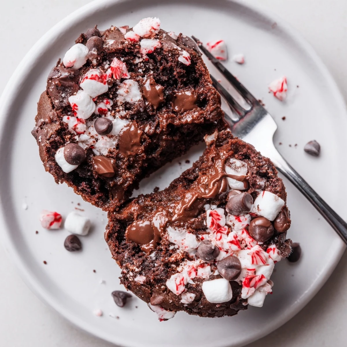 Peppermint Hot Chocolate Muffins, warm and moist with gooey chocolate chips