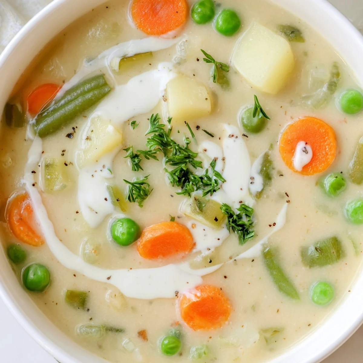 Creamy Vegetable Soup Recipe: velvety green ladle steaming, garnished with parsley