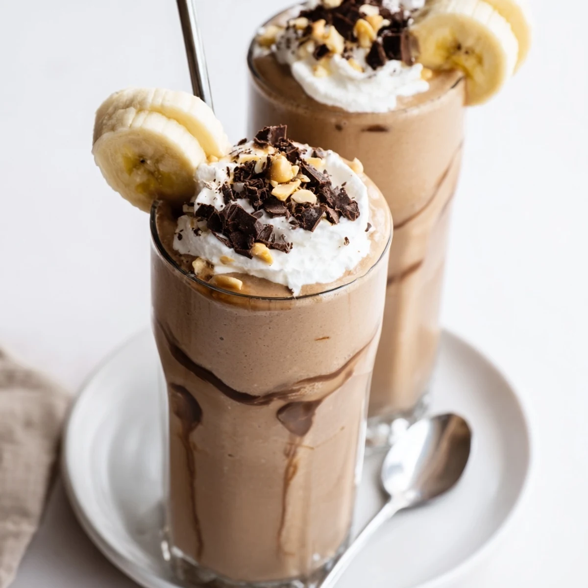 Ice-cold Chocolate Peanut Butter Smoothie with banana flavor, perfect breakfast pick-me-up
