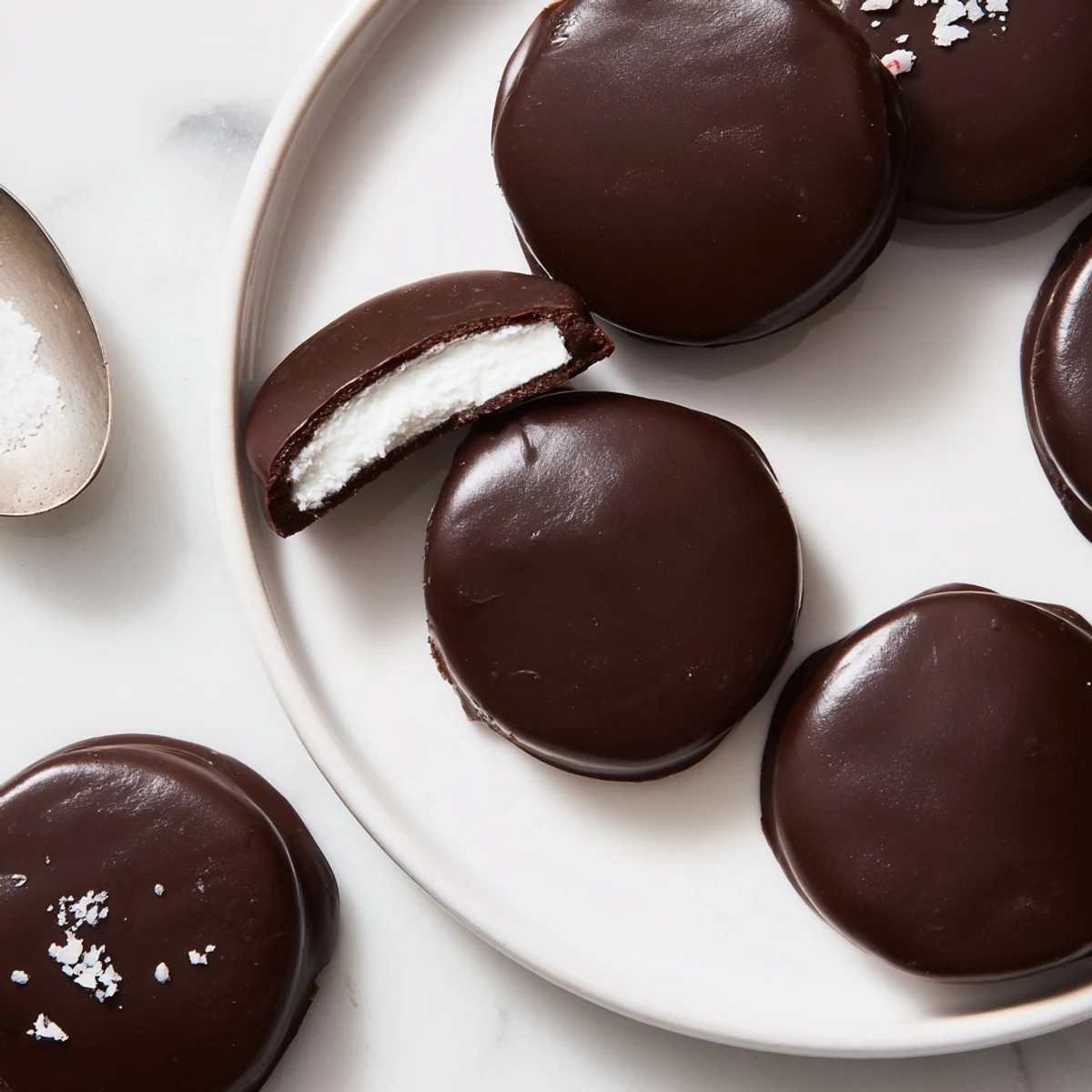 Homemade Peppermint Patties chilled and ready, perfect after-dinner bite