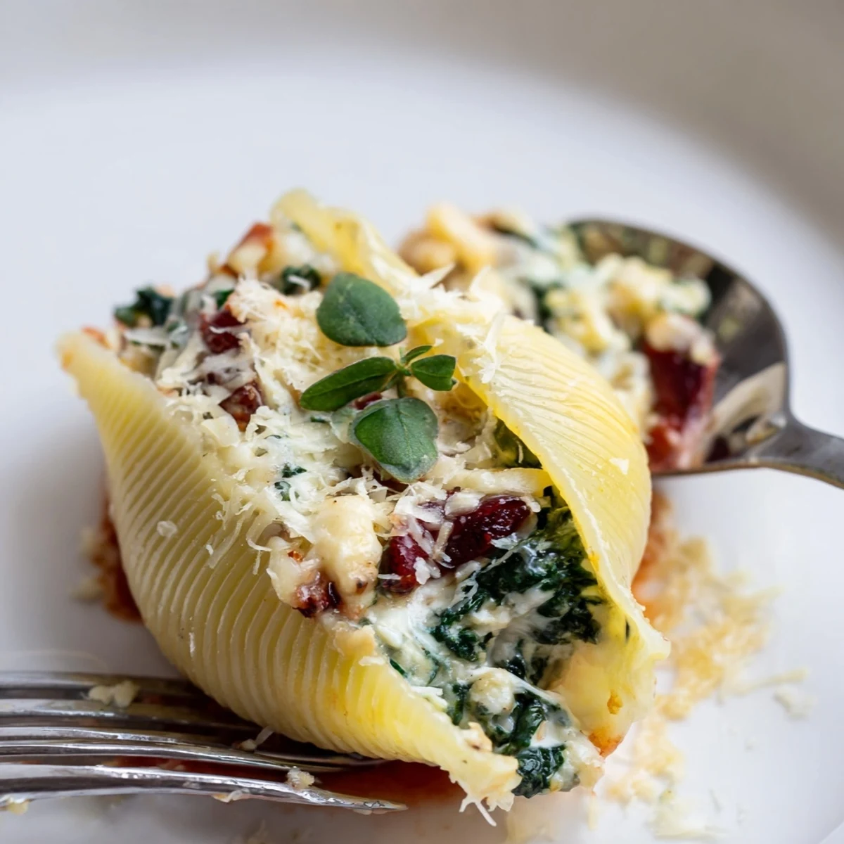 Festive Christmas Stuffed Pasta with creamy ricotta, spinach, cranberries, bubbling tomato sauce