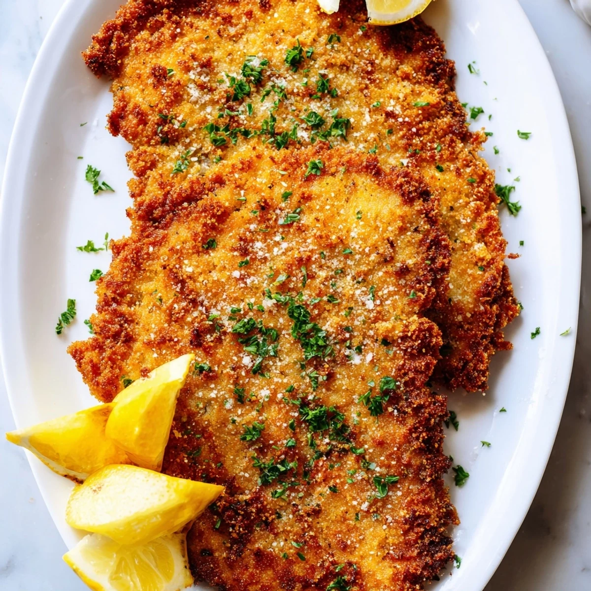 Tender breaded beef escalopes frying to golden perfection in a skillet with melted butter