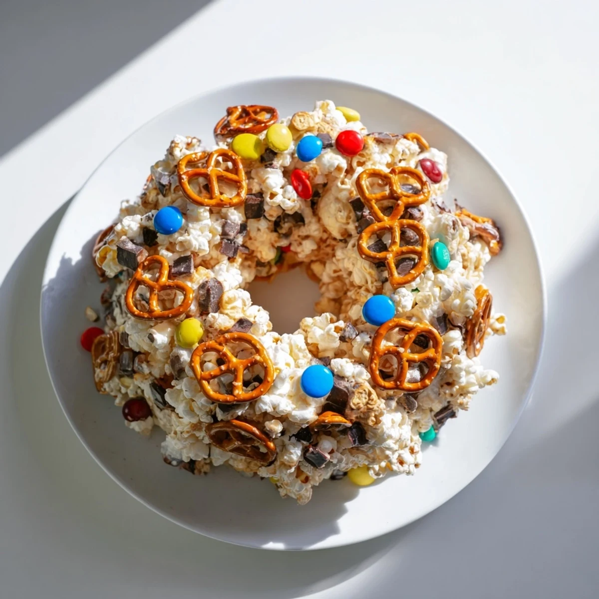 Playful popcorn cake dessert with colorful mix-ins ready for birthday parties and celebrations