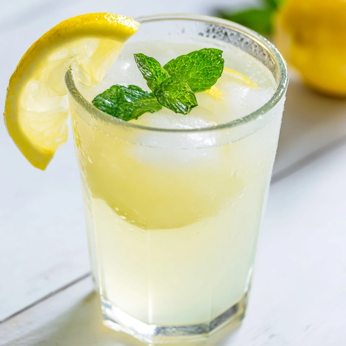 Fresh homemade lemonade recipe served in clear glasses with ice cubes and lemon slices