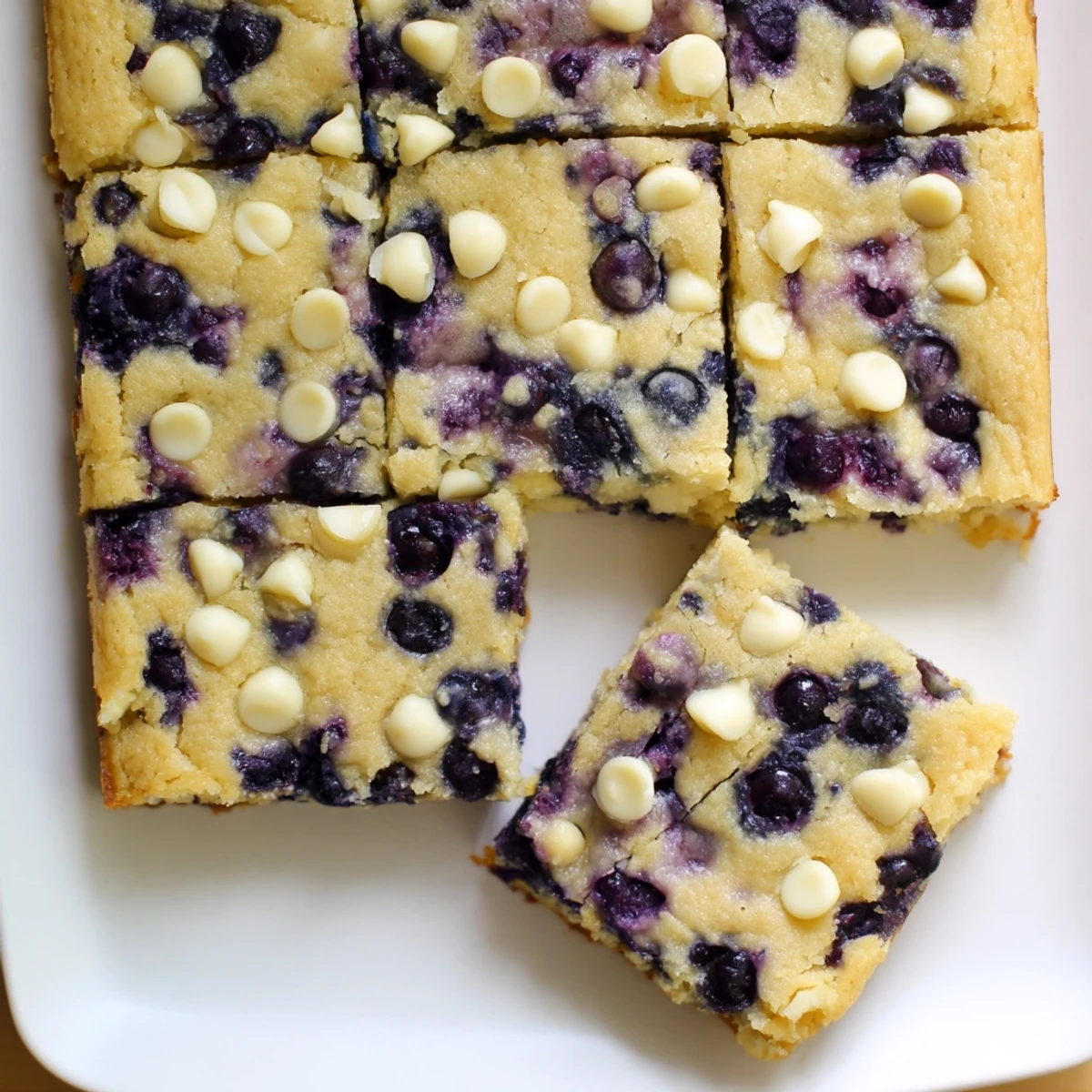 Chewy homemade blueberry blondies studded with fresh berries and optional white chocolate chips