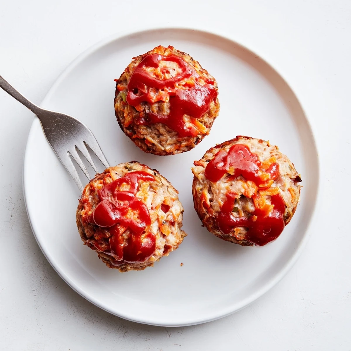 Baked ground turkey meatloaf muffins with herbs and vegetables, glazed and warm