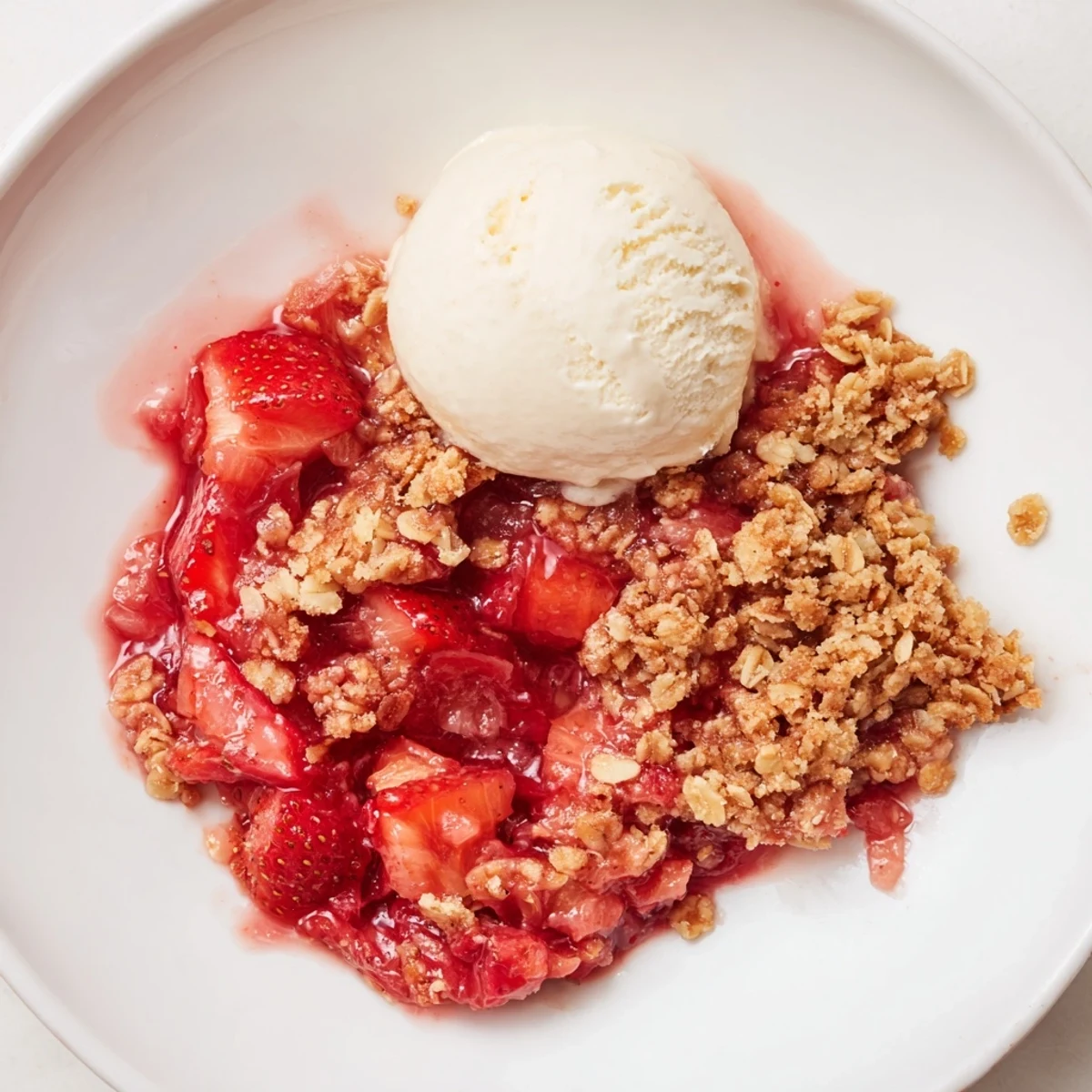 Bright, tart fruit scent from Strawberry Rhubarb Crisp Recipe topped with crunchy oats