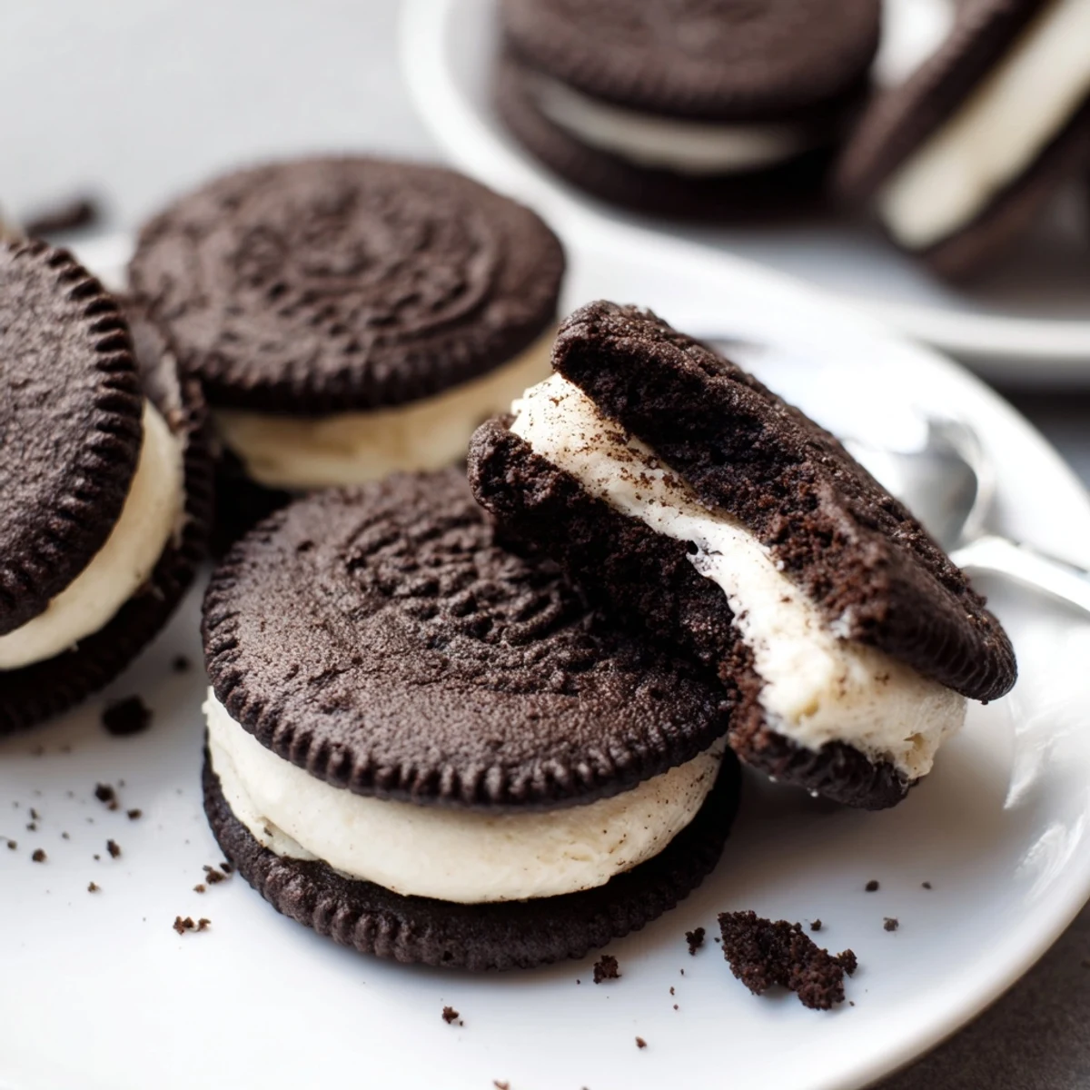 Freshly baked Homemade Oreo Style Cookies cooling on wire rack, soft centers