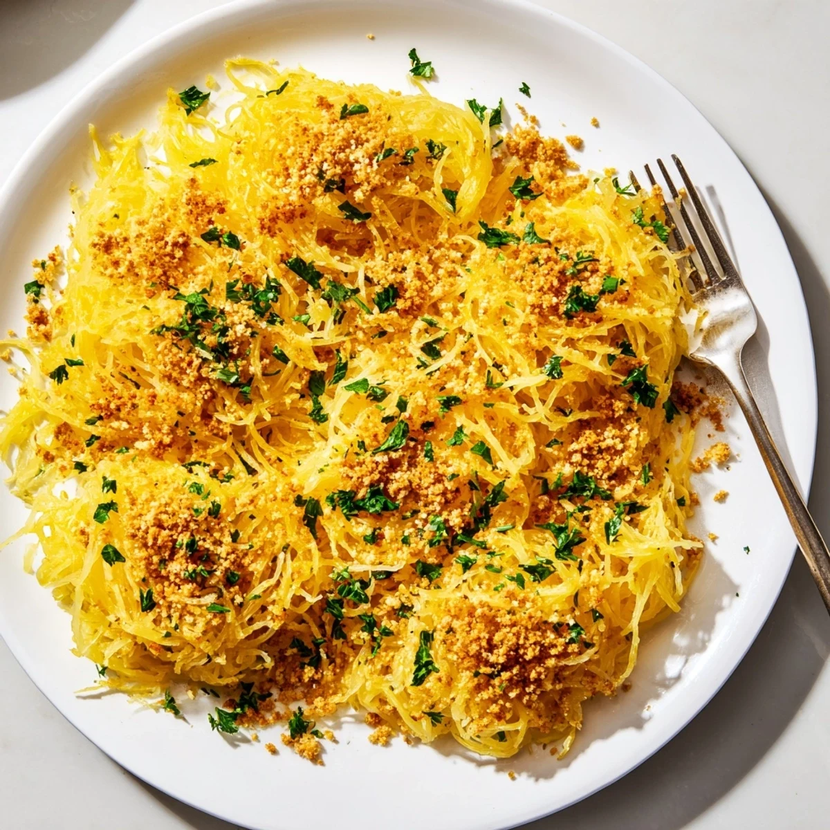 Creamy cheddar cheese sauce coats tender roasted spaghetti squash strands in this gluten-free mac and cheese