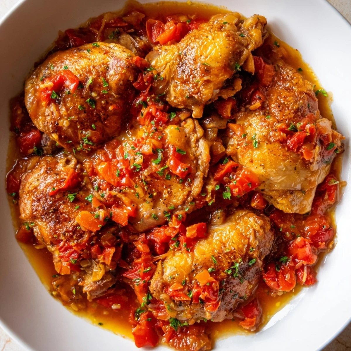 Hearty Chicken Thigh Osso Bucco with tender carrots, celery, and crusty bread