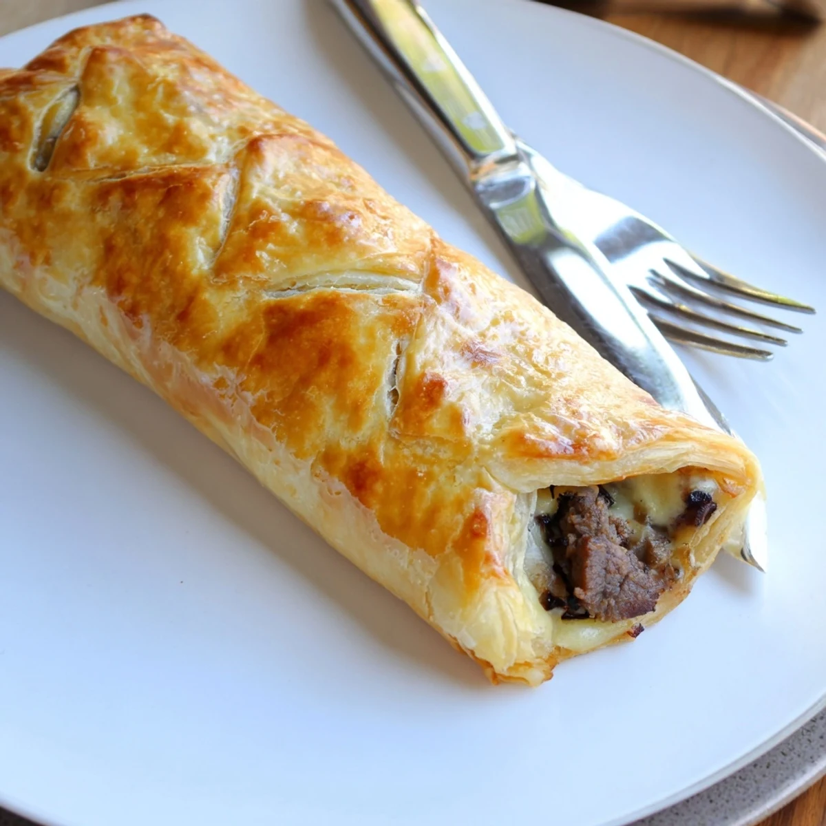 Greggs inspired steak and cheese roll oozing with tender beef and melted cheese