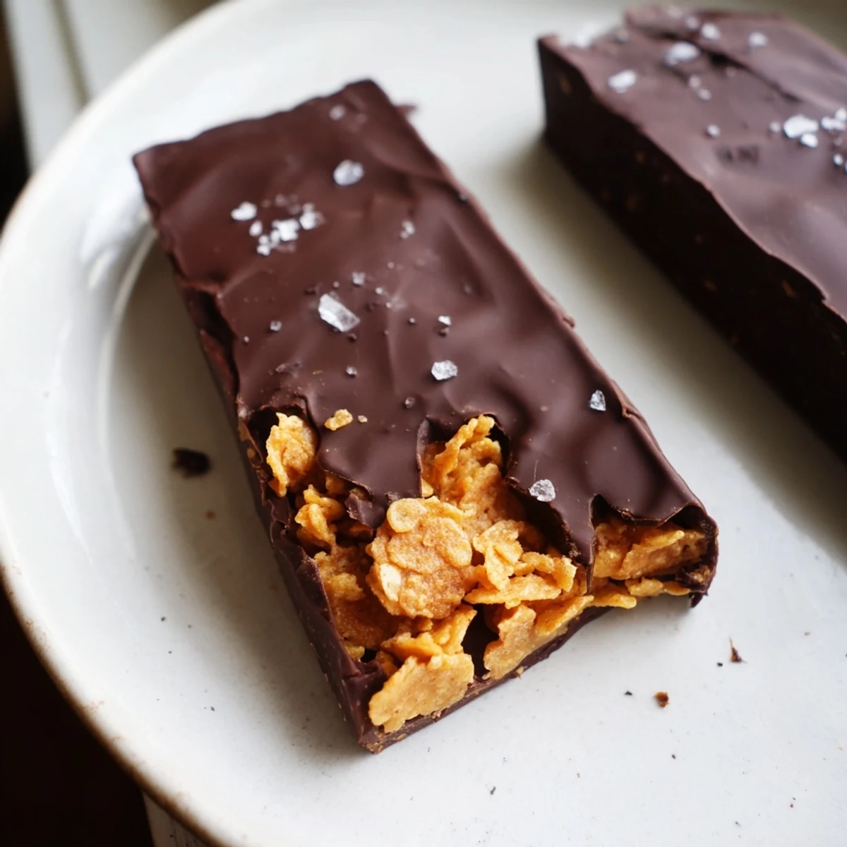 Golden crispy corn flake layer enrobed in rich dark chocolate in these healthy homemade Butterfingers