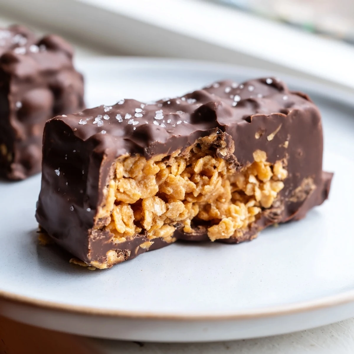 Healthy homemade Butterfingers with a crunchy peanut butter center dipped in glossy dark chocolate
