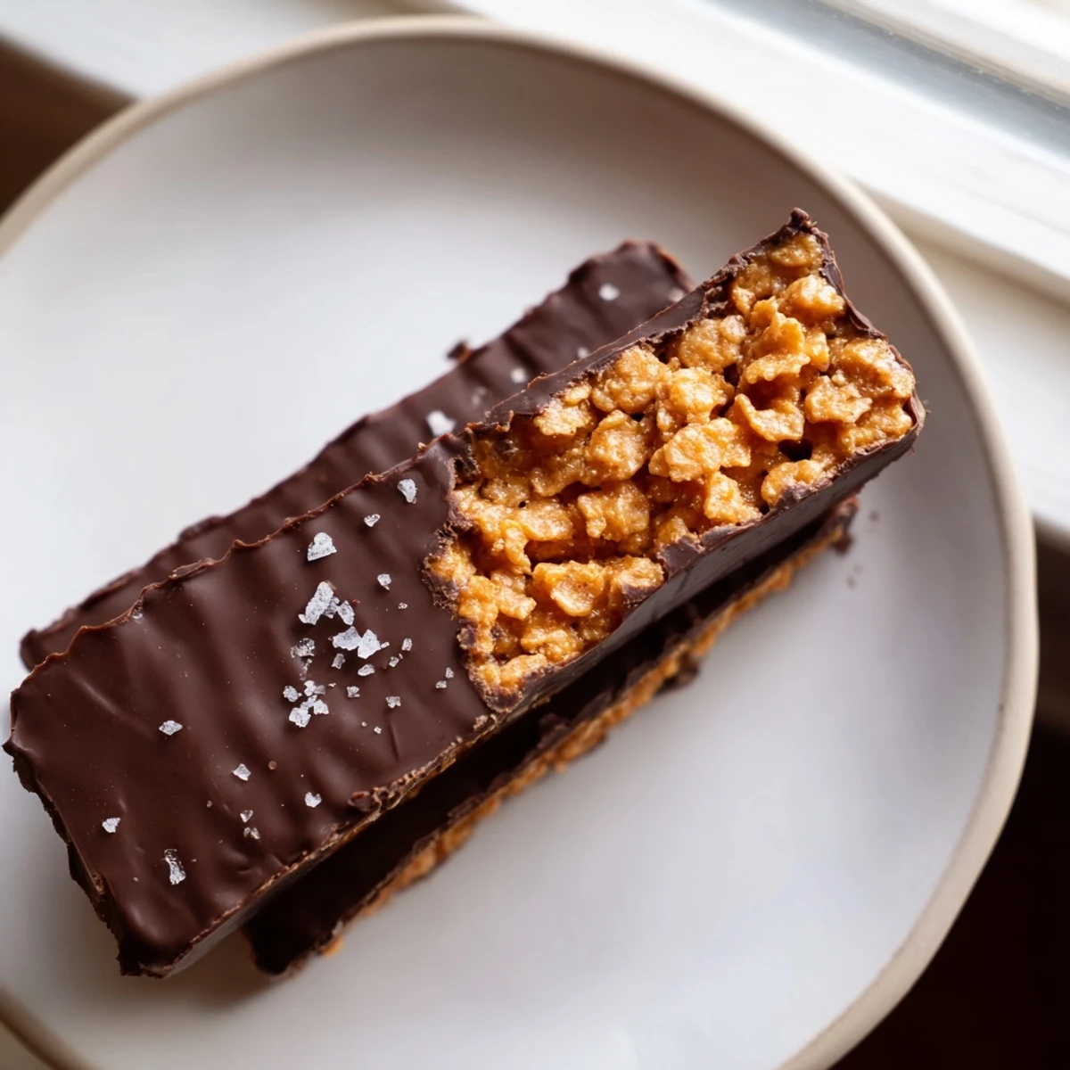 Chocolate coated healthy homemade Butterfingers cut into neat bars on parchment paper ready to serve