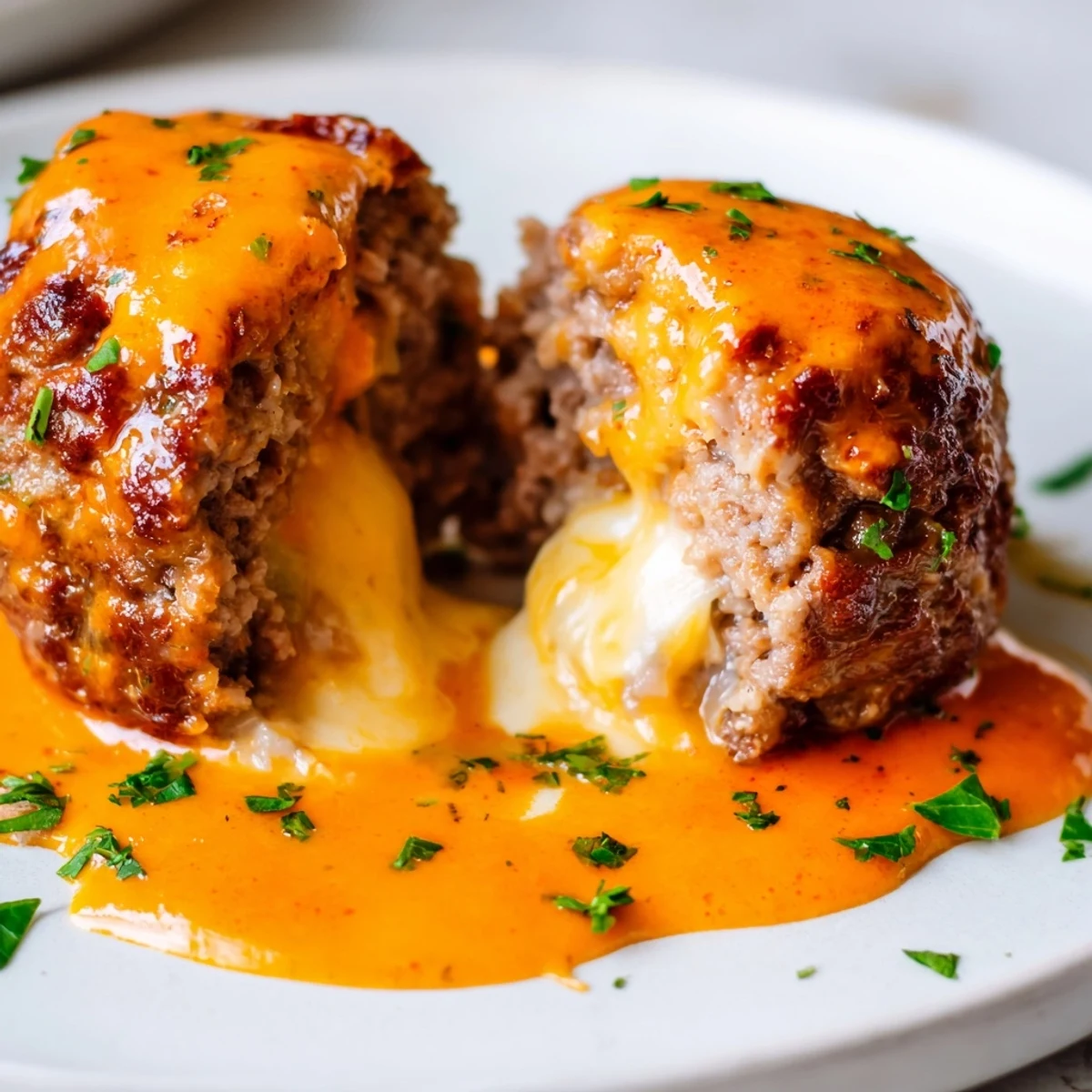 Cheese Stuffed Meatballs Spicy Sauce