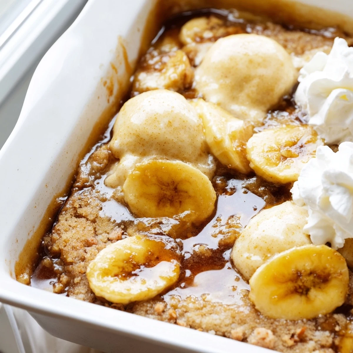 Caramelized bananas peek through a buttery golden crust in this Southern banana cobbler